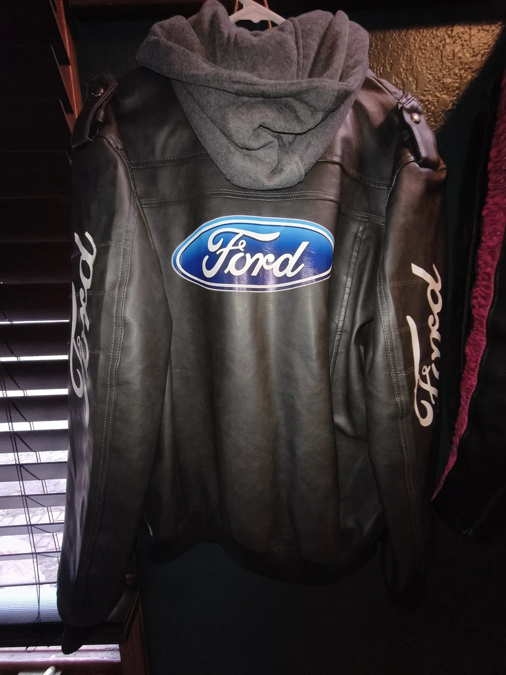 Ford Men's Black Hooded Faux Leather Jacket - Picture 4 of 8